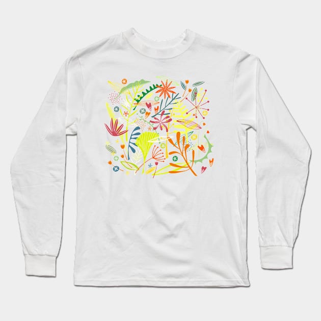 Tropical Leaves and Flowers Art Long Sleeve T-Shirt by NicSquirrell